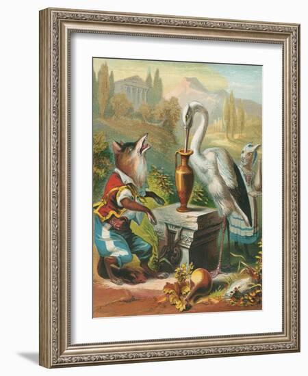 Aesop's Fables, the Fox and the Stork-null-Framed Art Print