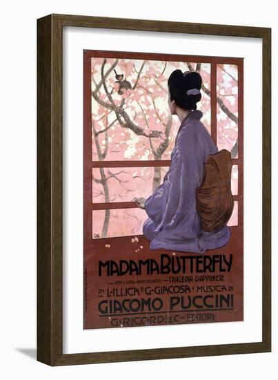 Affiche De Leopoldo Metlicovitz Pour  Madame Butterfly  De Giacomo Puccini Realisée Pour La Premier-Leopoldo Metlicovitz-Framed Giclee Print