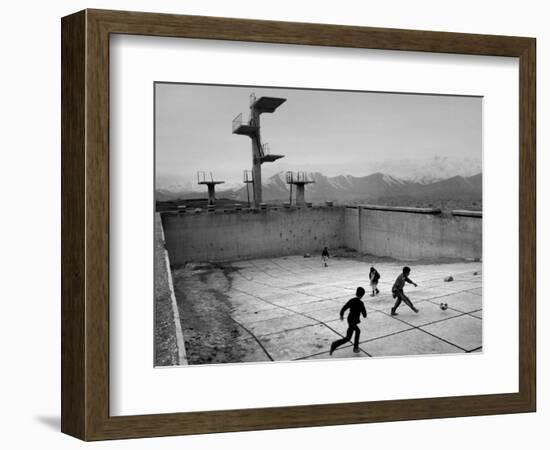 Afghan Boys Play Soccer--Framed Photographic Print