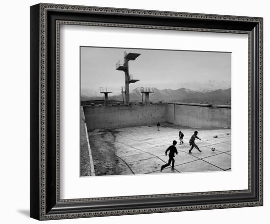 Afghan Boys Play Soccer--Framed Photographic Print