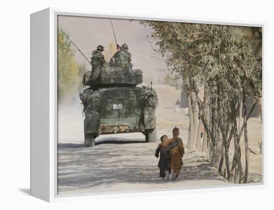 Afghan Boys Walk Along a Path While International Security Assistance Force (Isaf)-null-Framed Premier Image Canvas