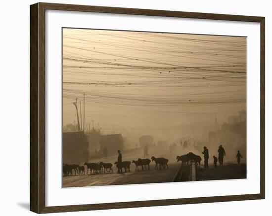 Afghan Herders Lead Their Livestodk Across a Road in Kabul, Afghanistan, Monday, Oct 9, 2006-Rodrigo Abd-Framed Photographic Print