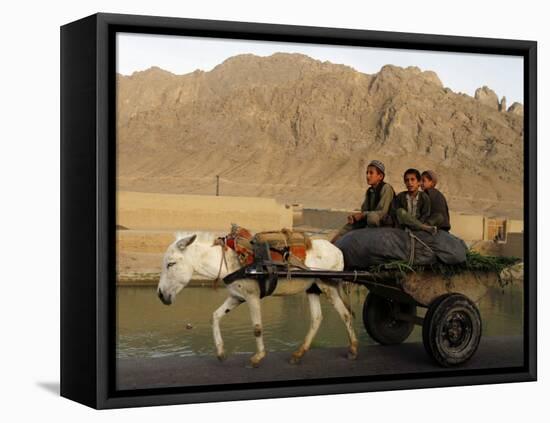 Afghan Kids Ride on a Horse Carriage in Kandahar City, Afghanistan-null-Framed Premier Image Canvas