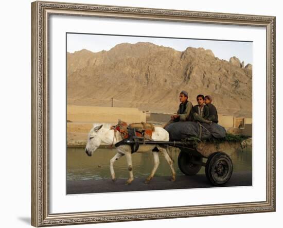 Afghan Kids Ride on a Horse Carriage in Kandahar City, Afghanistan-null-Framed Photographic Print