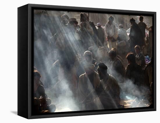 Afghan Men Take their Breakfast in a Tea Shop in Kabul, Afghanistan-null-Framed Premier Image Canvas