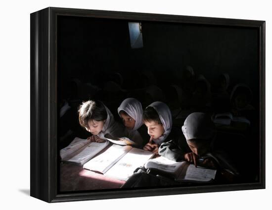 Afghan School Girls Read their Lessons at the Aziz Afghan Secondary School in Kabul, Afghanistan-null-Framed Premier Image Canvas