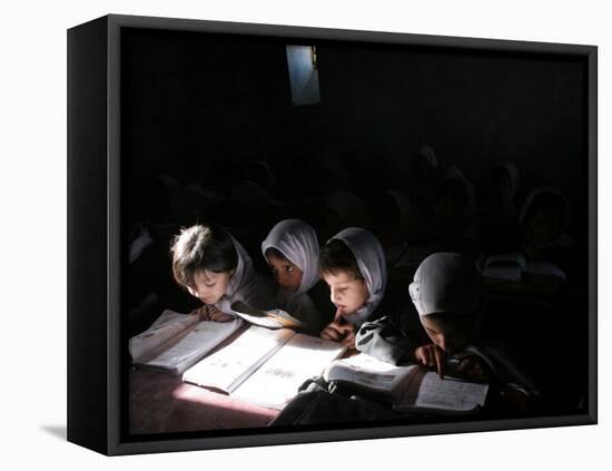 Afghan School Girls Read their Lessons at the Aziz Afghan Secondary School in Kabul, Afghanistan-null-Framed Premier Image Canvas