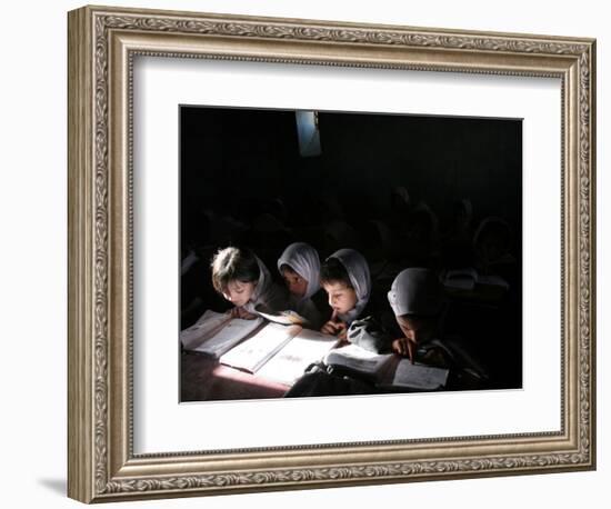 Afghan School Girls Read their Lessons at the Aziz Afghan Secondary School in Kabul, Afghanistan-null-Framed Premium Photographic Print