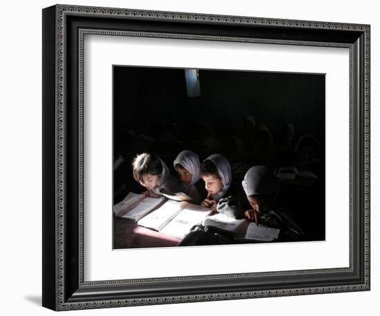 Afghan School Girls Read their Lessons at the Aziz Afghan Secondary School in Kabul, Afghanistan-null-Framed Premium Photographic Print