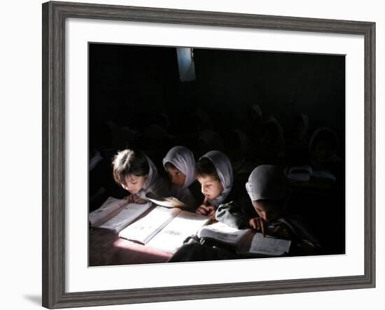 Afghan School Girls Read their Lessons at the Aziz Afghan Secondary School in Kabul, Afghanistan-null-Framed Photographic Print