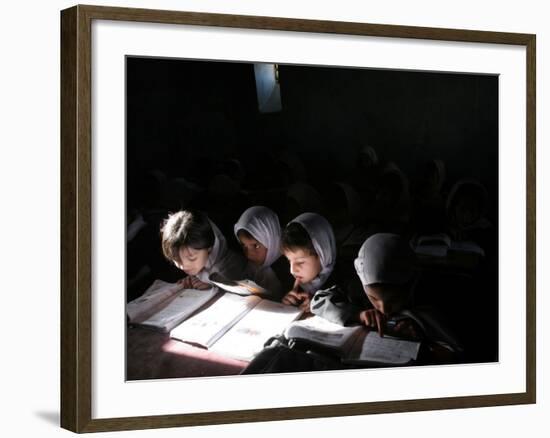 Afghan School Girls Read their Lessons at the Aziz Afghan Secondary School in Kabul, Afghanistan-null-Framed Photographic Print