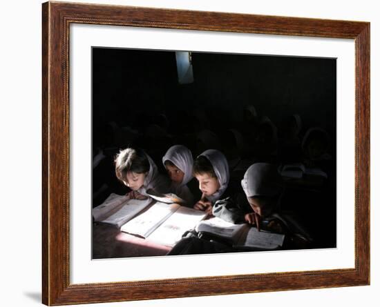 Afghan School Girls Read their Lessons at the Aziz Afghan Secondary School in Kabul, Afghanistan-null-Framed Photographic Print