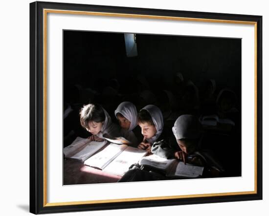 Afghan School Girls Read their Lessons at the Aziz Afghan Secondary School in Kabul, Afghanistan-null-Framed Photographic Print