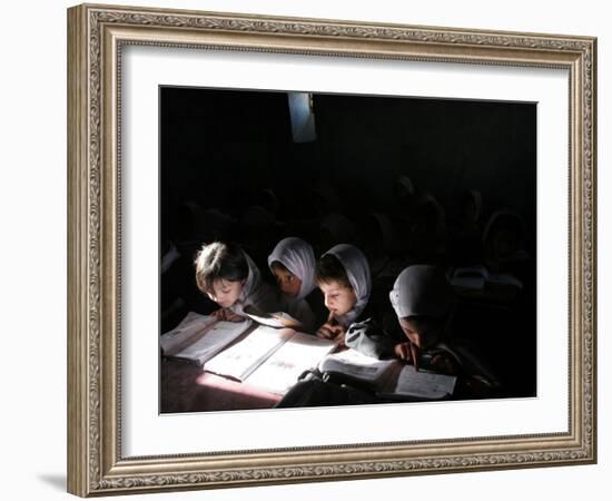 Afghan School Girls Read their Lessons at the Aziz Afghan Secondary School in Kabul, Afghanistan-null-Framed Photographic Print