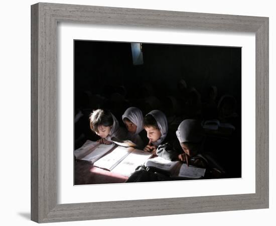 Afghan School Girls Read their Lessons at the Aziz Afghan Secondary School in Kabul, Afghanistan-null-Framed Photographic Print