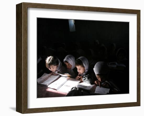 Afghan School Girls Read their Lessons at the Aziz Afghan Secondary School in Kabul, Afghanistan-null-Framed Photographic Print