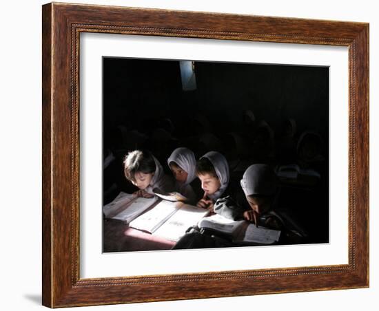 Afghan School Girls Read their Lessons at the Aziz Afghan Secondary School in Kabul, Afghanistan-null-Framed Photographic Print