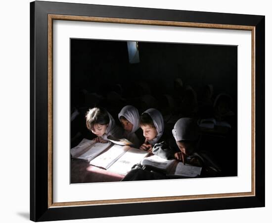 Afghan School Girls Read their Lessons at the Aziz Afghan Secondary School in Kabul, Afghanistan-null-Framed Photographic Print