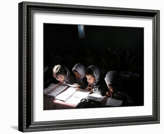 Afghan School Girls Read their Lessons at the Aziz Afghan Secondary School in Kabul, Afghanistan-null-Framed Photographic Print