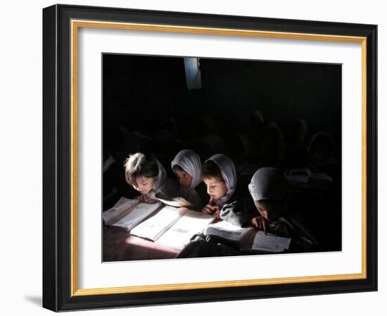 Afghan School Girls Read their Lessons at the Aziz Afghan Secondary School in Kabul, Afghanistan-null-Framed Photographic Print