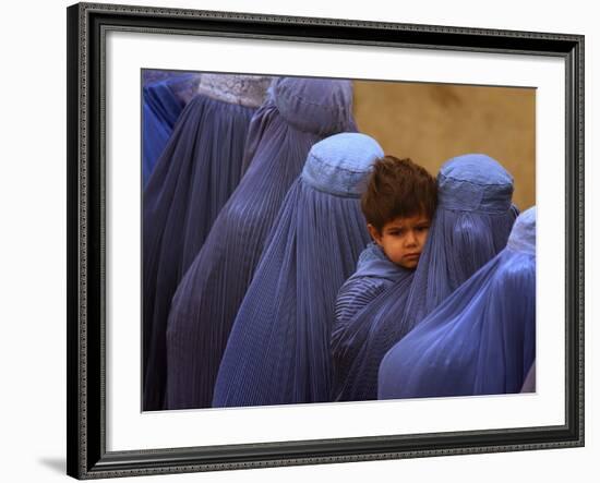 Afghan Women Wearing Burqas Line Up to Vote at a Polling Station in Kabul-null-Framed Photographic Print