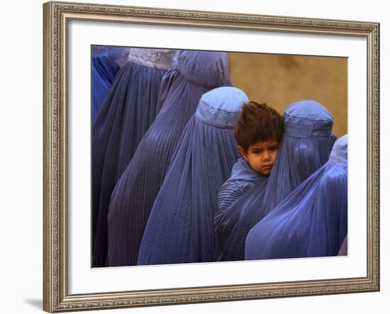 Afghan Women Wearing Burqas Line Up to Vote at a Polling Station in Kabul-null-Framed Photographic Print