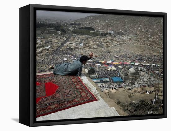 Afghan Youth Sits on a Rooftop During the Celebration of Nowruz-null-Framed Premier Image Canvas