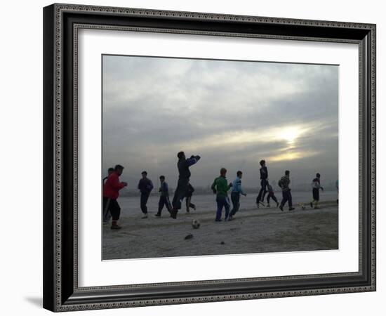 Afghan Youths Warm up Themselves Before a Soccer Match-null-Framed Photographic Print