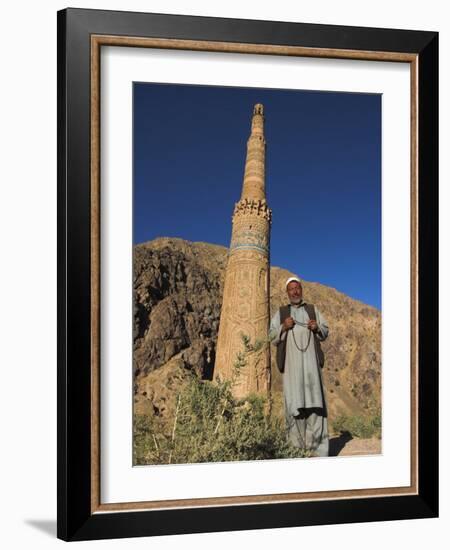 Afghani Man in Front of 12th Century Minaret of Jam, Ghor (Ghur, Afghanistan-Jane Sweeney-Framed Photographic Print
