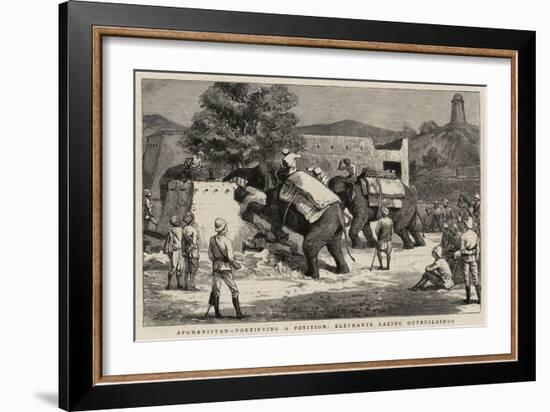 Afghanistan, Fortifying a Position, Elephants Razing Outbuildings-Harry Hamilton Johnston-Framed Giclee Print