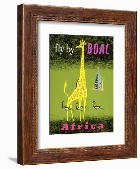 Africa - African Giraffe and Gazelles - Fly by BOAC-Laban-Framed Art Print