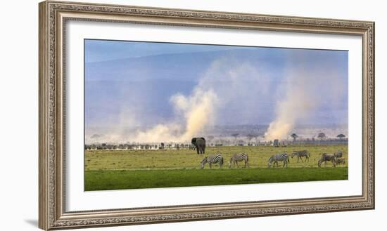 Africa elephant, wildebeests and plains zebras, Amboseli National Park, Kenya-Art Wolfe-Framed Photographic Print