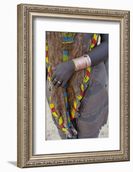 Africa, Ethiopia, South Omo, Hamer tribe. Hamer woman dressed in beaded goatskin.-Ellen Goff-Framed Photographic Print