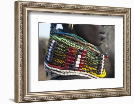 Africa, Ethiopia, Southern Omo Valley. Detail of a Nyangton woman's heavy bead necklace.-Ellen Goff-Framed Photographic Print