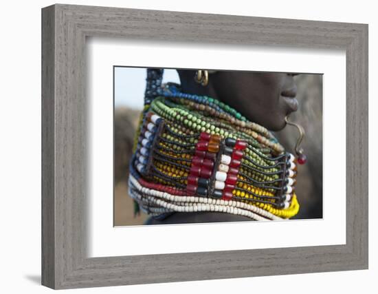 Africa, Ethiopia, Southern Omo Valley. Detail of a Nyangton woman's heavy bead necklace.-Ellen Goff-Framed Photographic Print