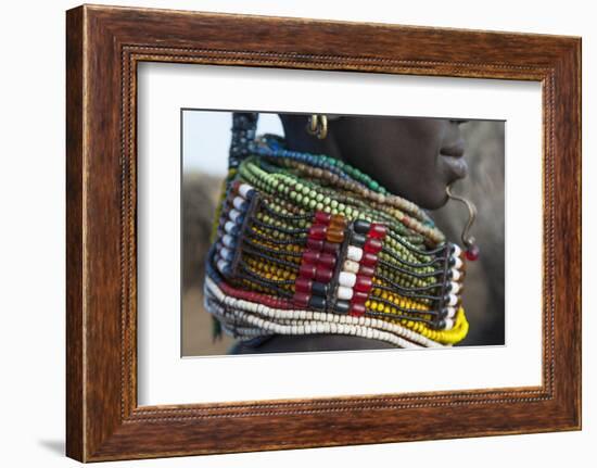 Africa, Ethiopia, Southern Omo Valley. Detail of a Nyangton woman's heavy bead necklace.-Ellen Goff-Framed Photographic Print