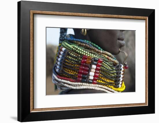 Africa, Ethiopia, Southern Omo Valley. Detail of a Nyangton woman's heavy bead necklace.-Ellen Goff-Framed Photographic Print