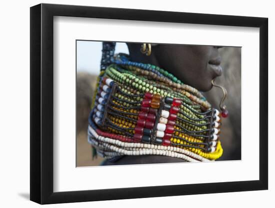 Africa, Ethiopia, Southern Omo Valley. Detail of a Nyangton woman's heavy bead necklace.-Ellen Goff-Framed Photographic Print