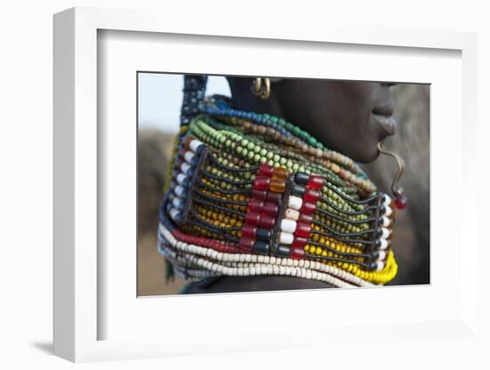 Africa, Ethiopia, Southern Omo Valley. Detail of a Nyangton woman's heavy bead necklace.-Ellen Goff-Framed Photographic Print