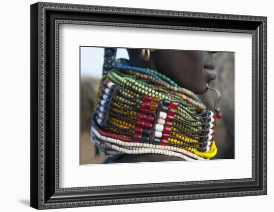 Africa, Ethiopia, Southern Omo Valley. Detail of a Nyangton woman's heavy bead necklace.-Ellen Goff-Framed Photographic Print