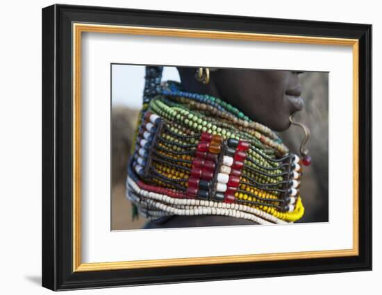 Africa, Ethiopia, Southern Omo Valley. Detail of a Nyangton woman's heavy bead necklace.-Ellen Goff-Framed Photographic Print