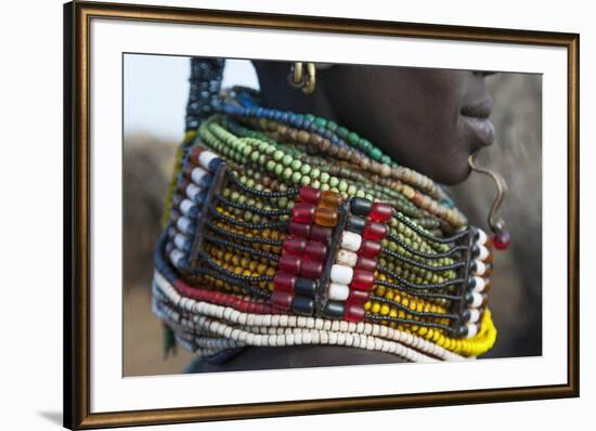Africa, Ethiopia, Southern Omo Valley. Detail of a Nyangton woman's heavy bead necklace.-Ellen Goff-Framed Premium Photographic Print