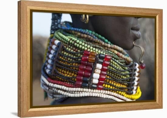 Africa, Ethiopia, Southern Omo Valley. Detail of a Nyangton woman's heavy bead necklace.-Ellen Goff-Framed Premier Image Canvas