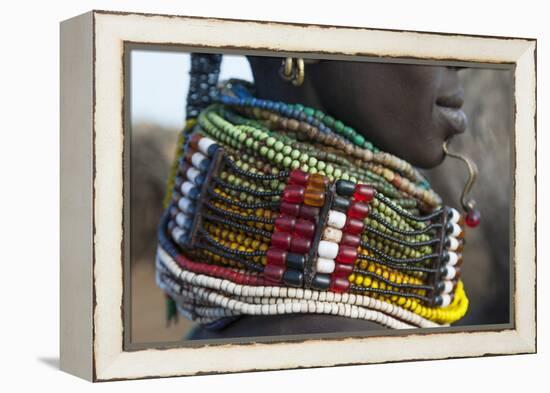 Africa, Ethiopia, Southern Omo Valley. Detail of a Nyangton woman's heavy bead necklace.-Ellen Goff-Framed Premier Image Canvas