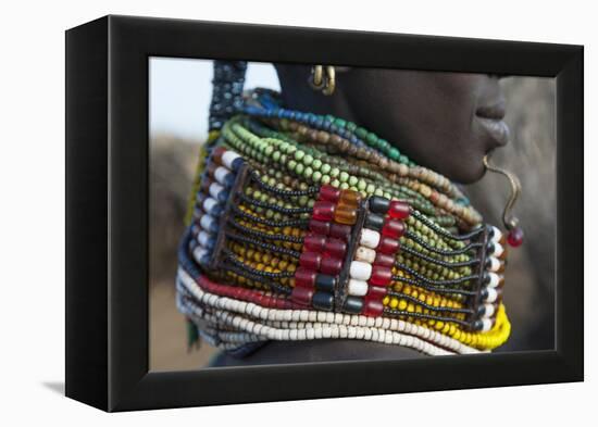 Africa, Ethiopia, Southern Omo Valley. Detail of a Nyangton woman's heavy bead necklace.-Ellen Goff-Framed Premier Image Canvas