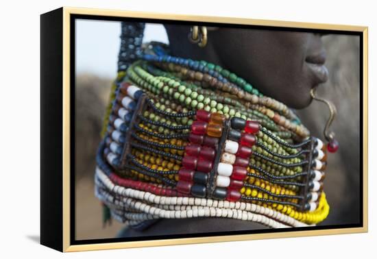 Africa, Ethiopia, Southern Omo Valley. Detail of a Nyangton woman's heavy bead necklace.-Ellen Goff-Framed Premier Image Canvas