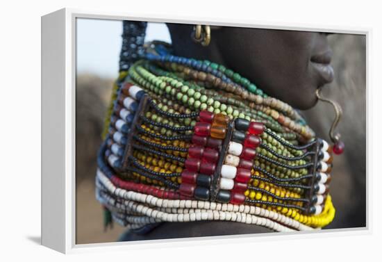 Africa, Ethiopia, Southern Omo Valley. Detail of a Nyangton woman's heavy bead necklace.-Ellen Goff-Framed Premier Image Canvas