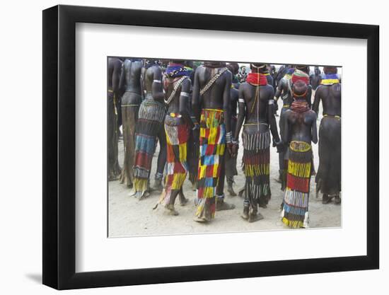 Africa, Ethiopia, Southern Omo Valley. Nyangatom women wear long leather skirts with beadwork.-Ellen Goff-Framed Photographic Print
