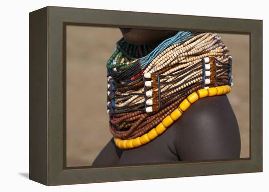 Africa, Ethiopia, Southern Omo Valley, Nyangton Tribe. Detail of a Nyangton woman's necklace.-Ellen Goff-Framed Premier Image Canvas