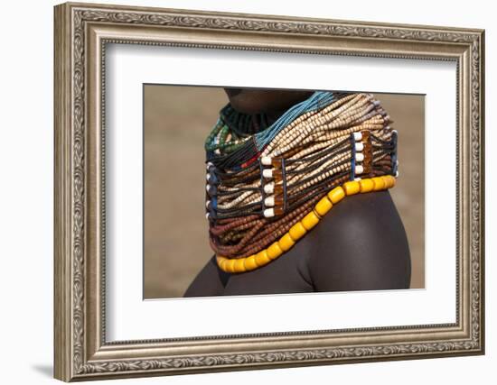 Africa, Ethiopia, Southern Omo Valley, Nyangton Tribe. Detail of a Nyangton woman's necklace.-Ellen Goff-Framed Photographic Print